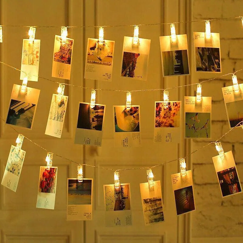 Guirnalda de luces LED con clips para fotos