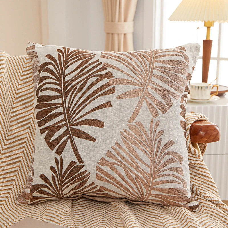 Funda de cojín bordada con hojas 45x45 cm
