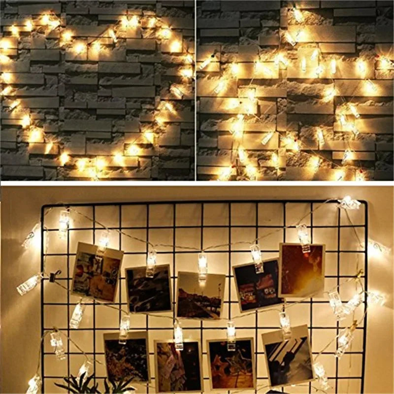 Guirnalda de luces LED con clips para fotos