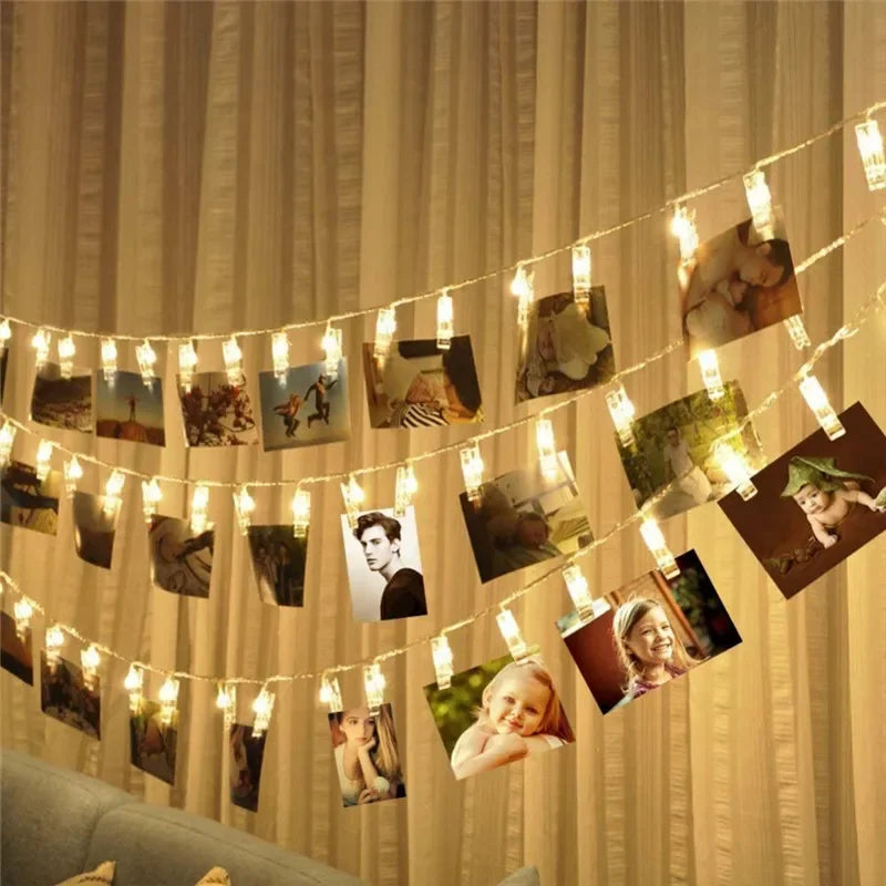 Guirnalda de luces LED con clips para fotos