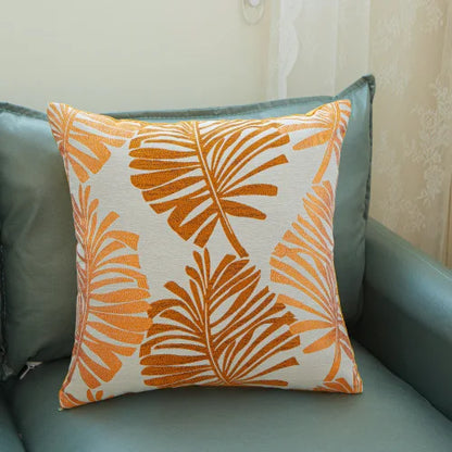 Funda de cojín bordada con hojas 45x45 cm